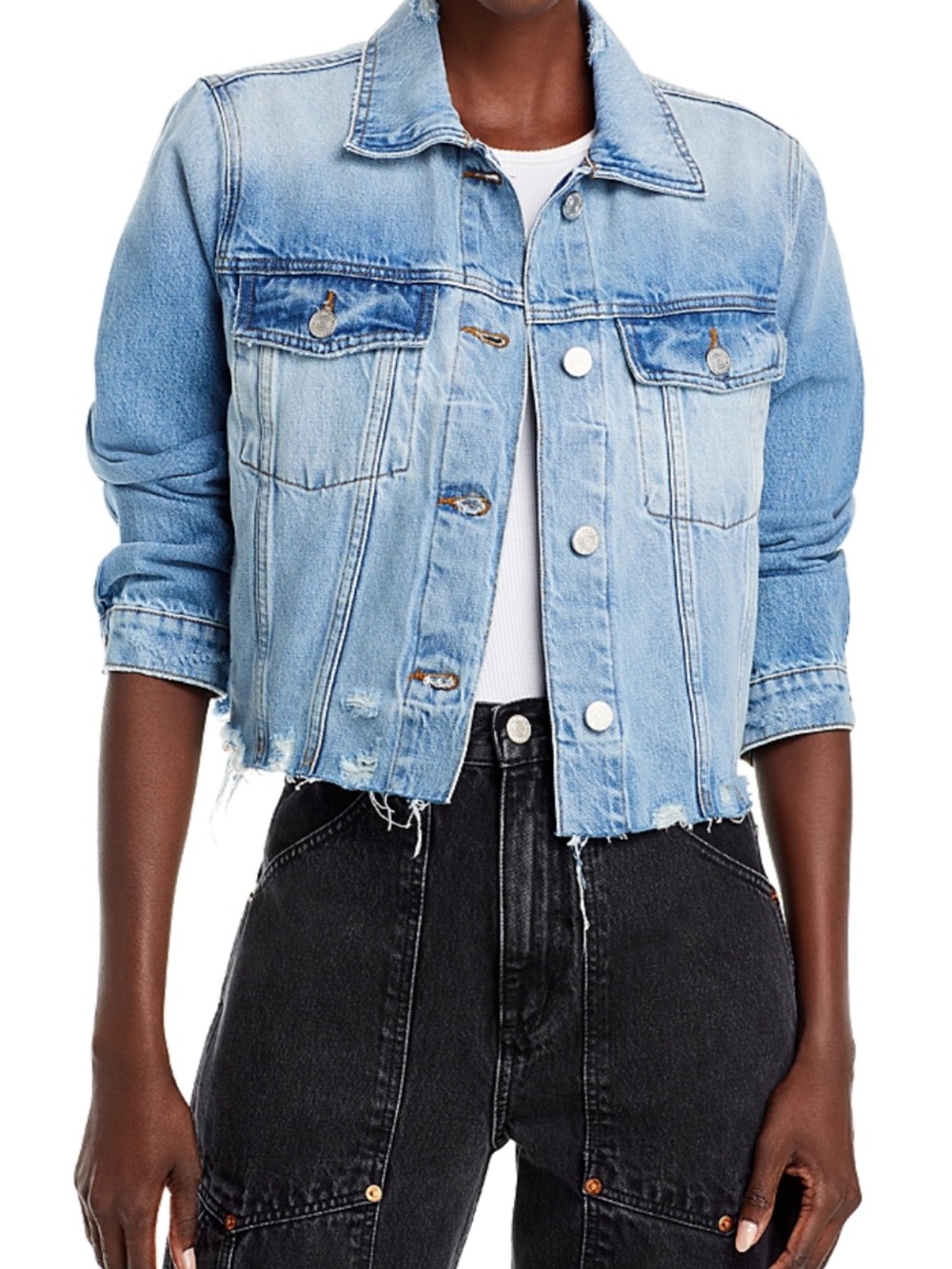 Frame  Vintage Denim Light Blue Distressed Denim Jacket
